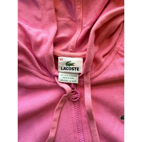 Lacoste Pink Cotton Pique Full Zip Hoodie Sweatshirt Womens 44 L 5191L - Picture 3 of 5